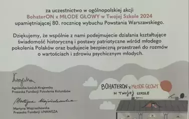 Nasza szkoła otrzymała dyplom za udział w og&oacute;lnopolskiej akcji.