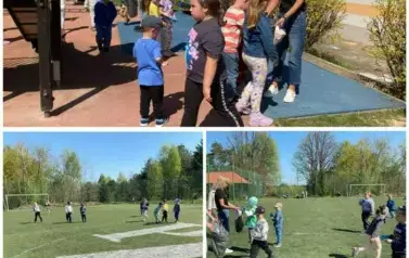 Porządkowanie placu przedszkolnego.