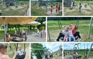 Wsp&oacute;lna zabawa dzieci na placu zabaw.