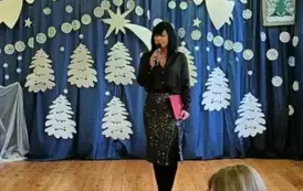 Pani Dyrektor wita zebranych podczas Koncertu Kolęd