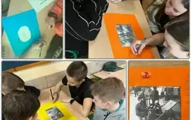 W grupach uczniowie opisywali archiwalne zdjęcia.
