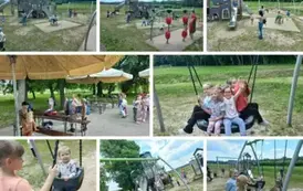 Wsp&oacute;lna zabawa dzieci na placu zabaw.