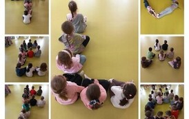 Dzieci tworzyły kształty liter w pozycji siedzącej (sesja wiosenna).