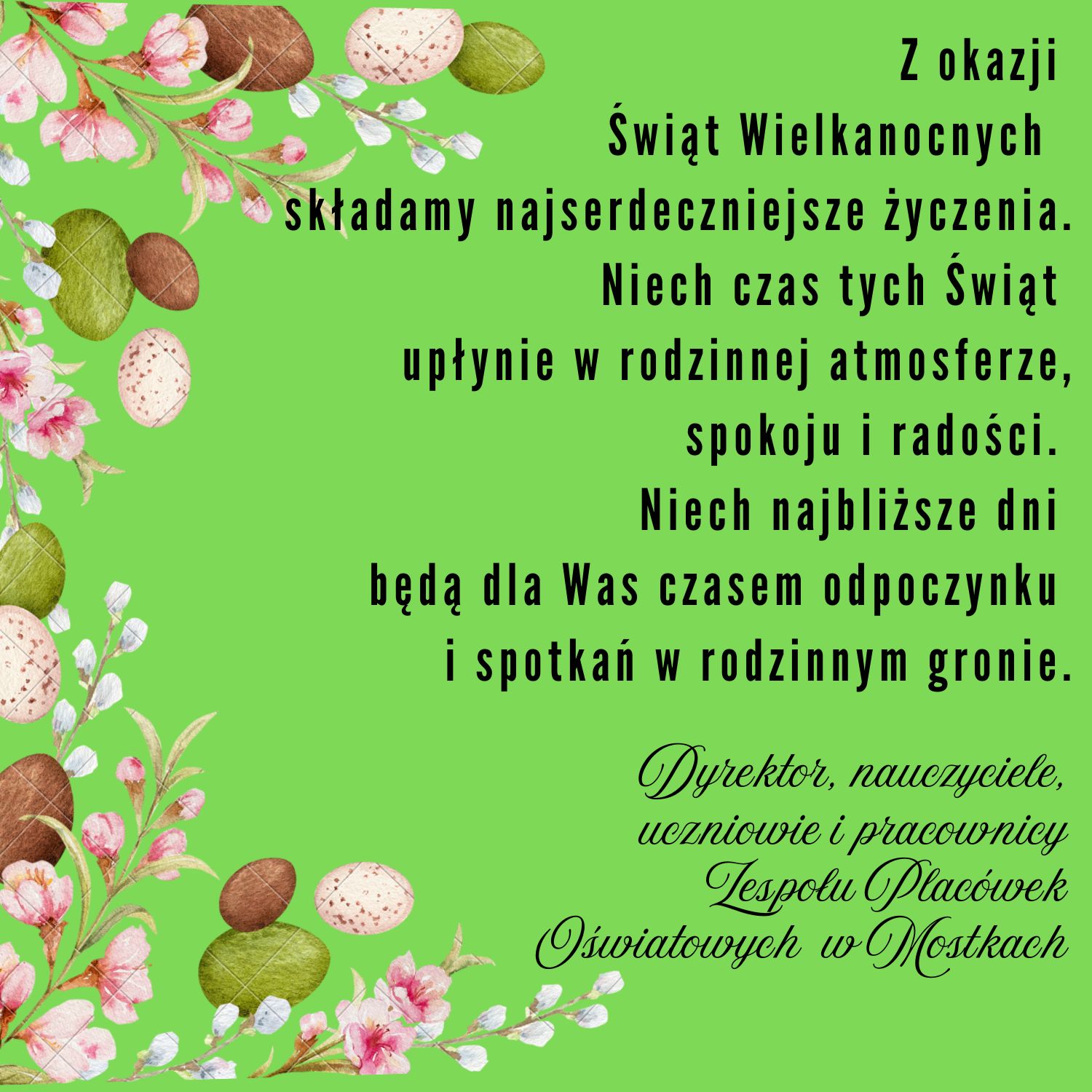 Plakat przedstawiajacy życzenia z&nbsp;okazji Świąt Wielkanocnych 20225