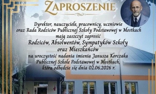 Zaproszenie na uroczystość nadania imienia Janusza Korczaka 